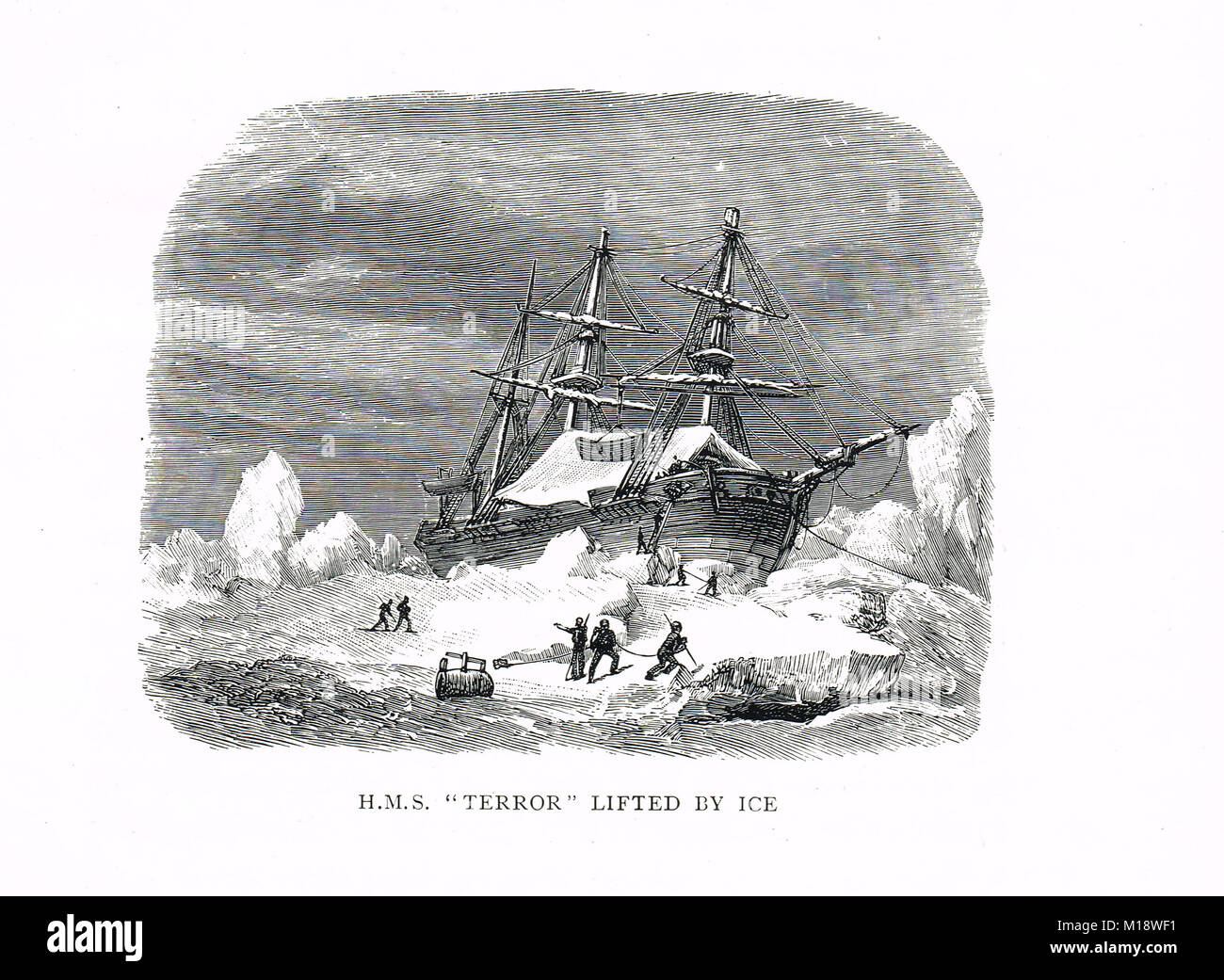 HMS Terror levée par la glace pendant le capitaine George Back expédition arctique à la baie d'Hudson, 1836-1837 Banque D'Images