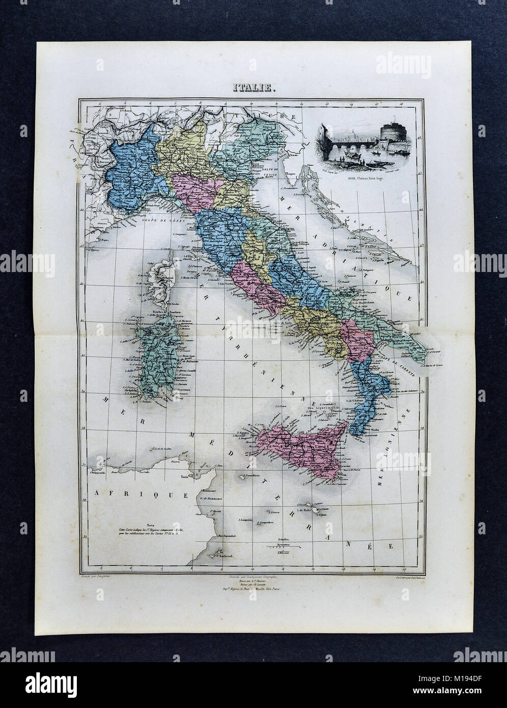 1877 Migeon Carte - Italie Banque D'Images