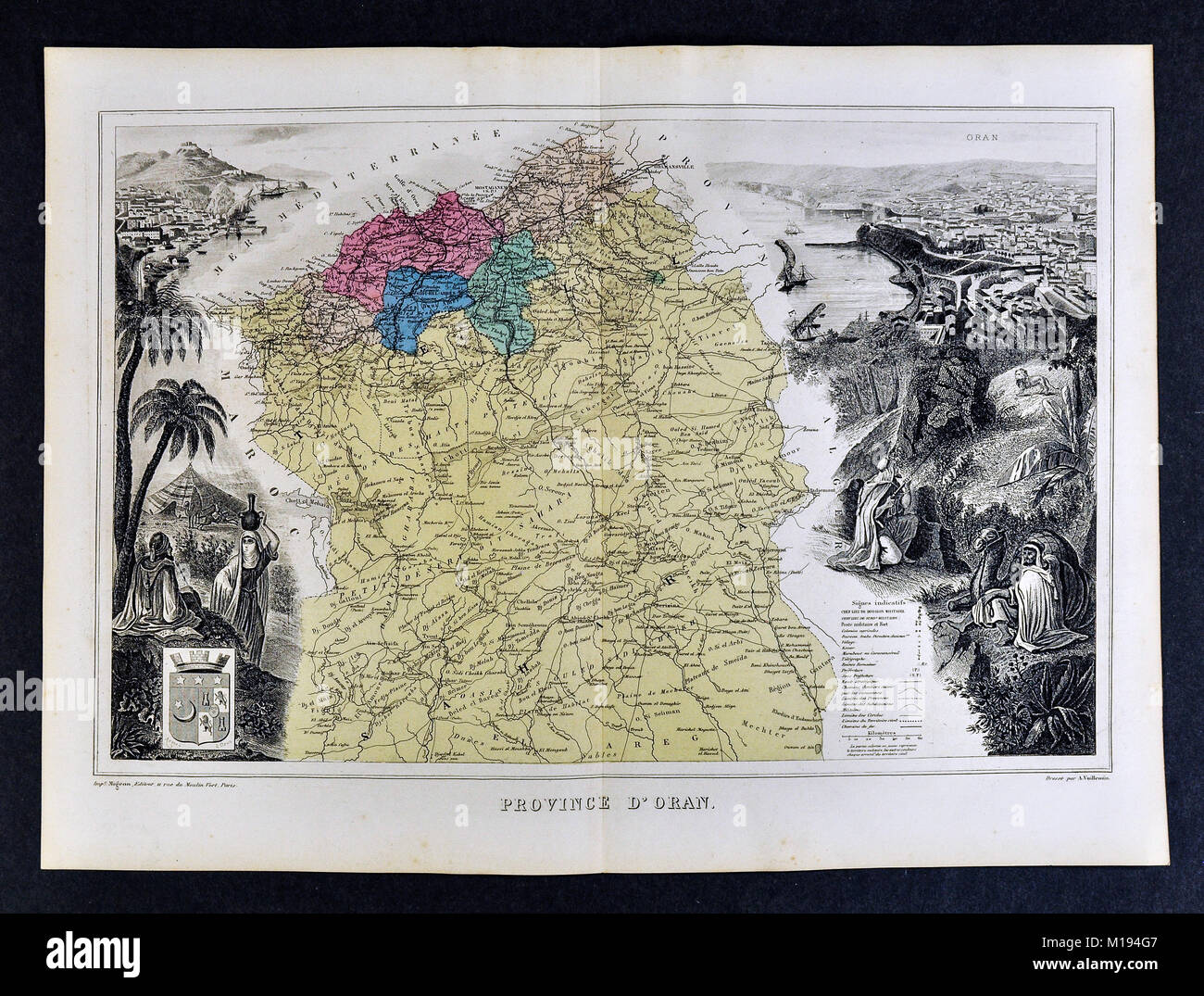 Carte Migeon 1877 - Province d'Oran - Algérie ALGER - Barbary Coast - Afrique du Nord Banque D'Images