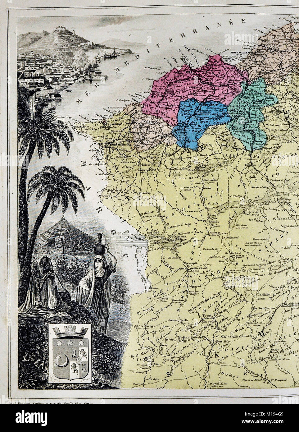 Carte Migeon 1877 - Province d'Oran - Algérie ALGER - Barbary Coast - Afrique du Nord Banque D'Images