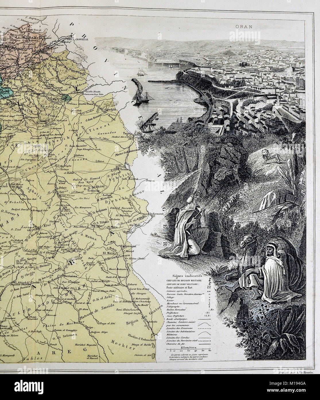 Carte Migeon 1877 - Province d'Oran - Algérie ALGER - Barbary Coast - Afrique du Nord Banque D'Images