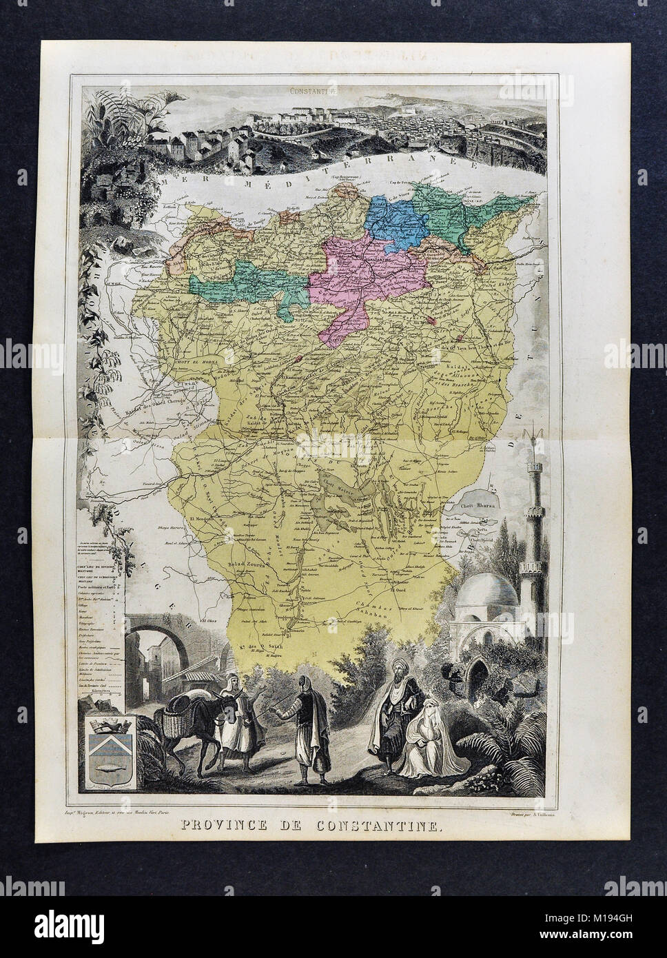 1877 Migeon Carte - Province de Constantine - Algérie - Barbary Coast - Afrique du Nord Banque D'Images