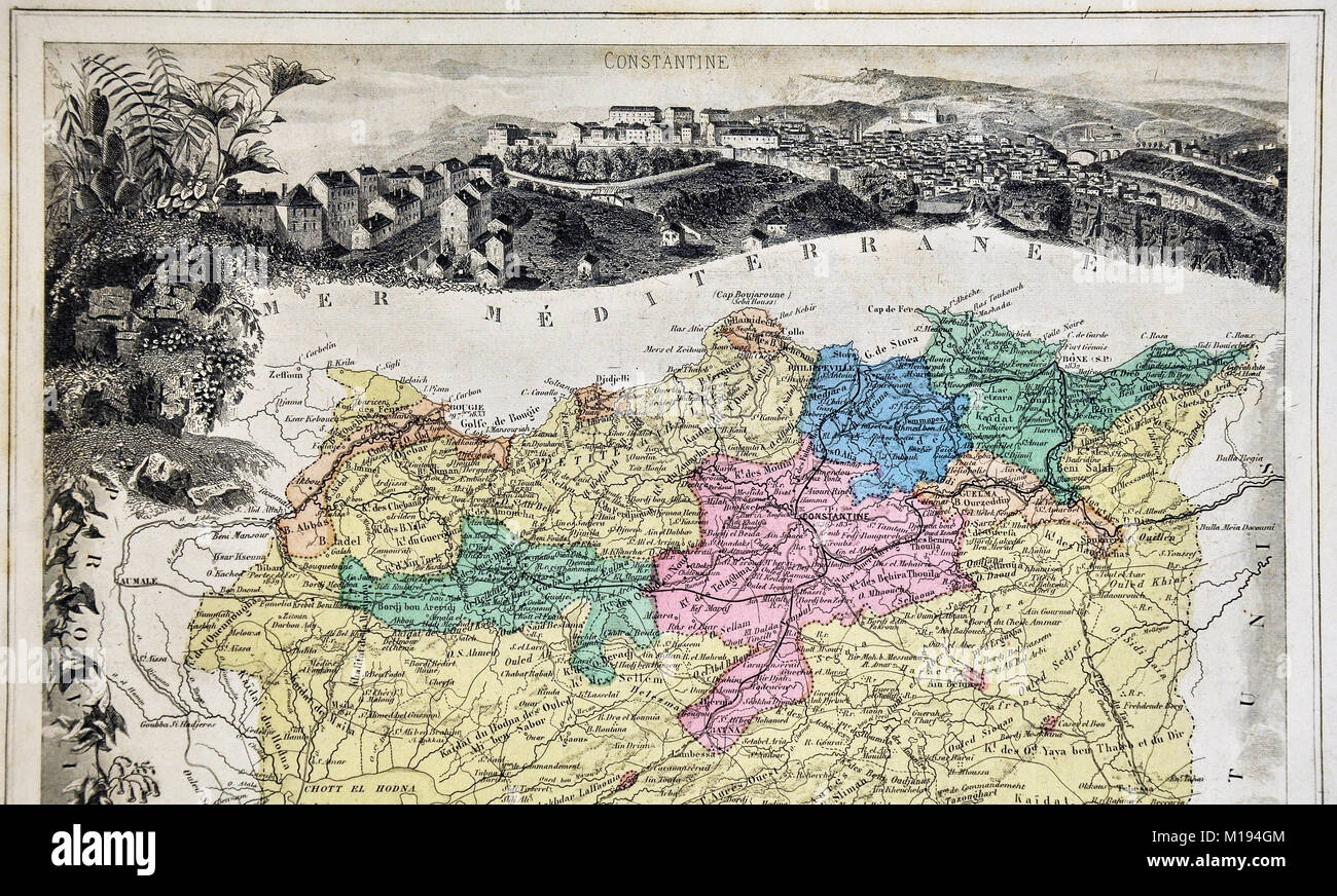 1877 Migeon Carte - Province de Constantine - Algérie - Barbary Coast - Afrique du Nord Banque D'Images