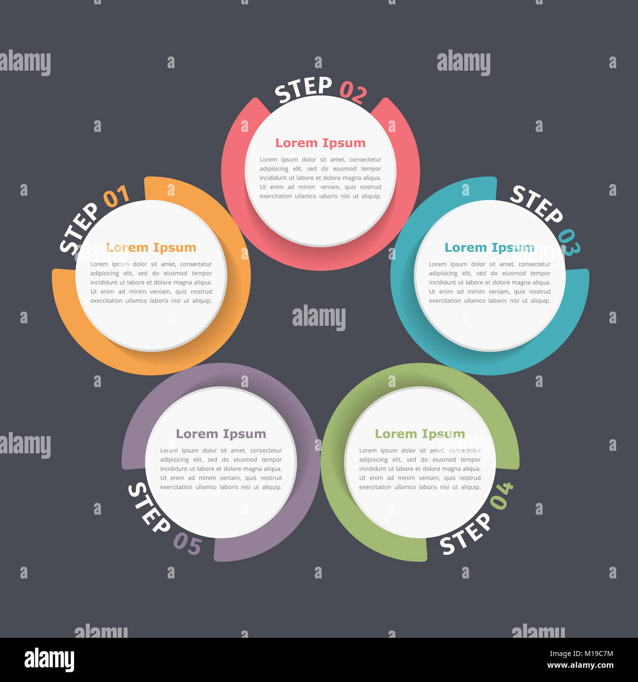 Schéma de cercle avec cinq éléments, étapes ou options, un organigramme ou schéma de déroulement du modèle, eps10 vector illustration Banque D'Images