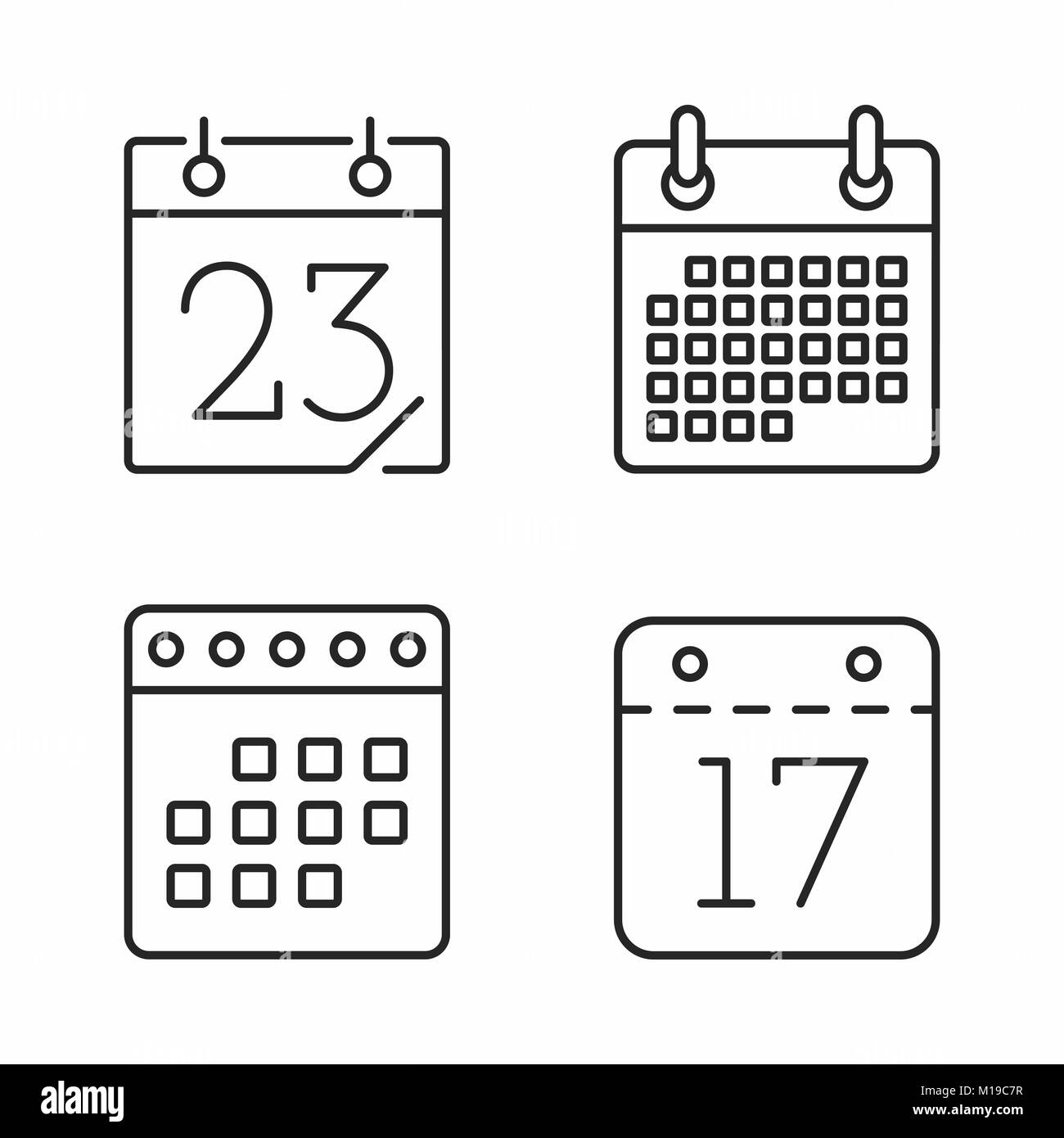 Icônes de calendrier défini, un minimum de style de ligne, eps10 vector illustration Banque D'Images