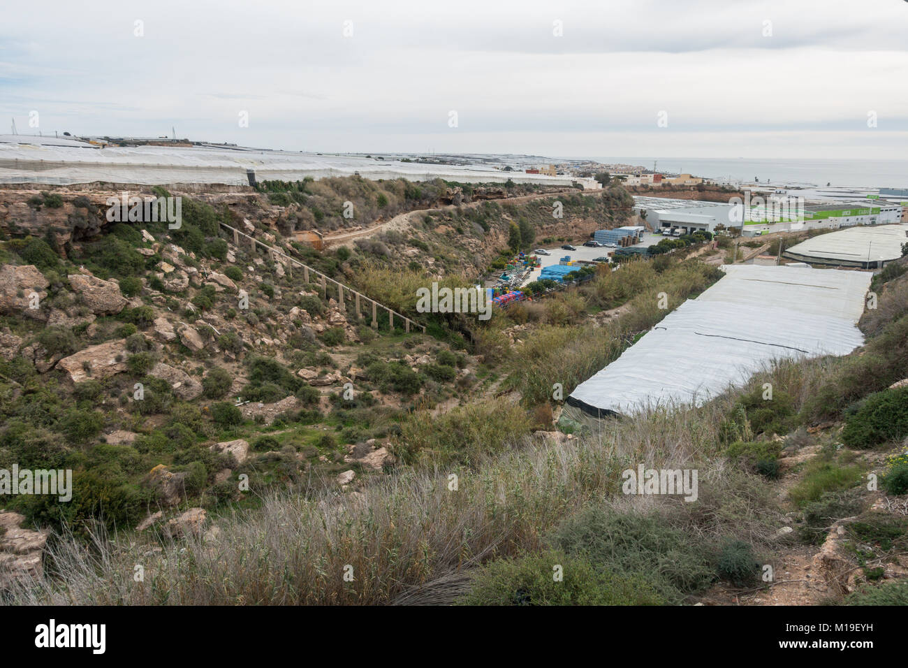 Invernaderos, Serres, serres en plastique pour le sol de cultures en Murcie, Espagne. Considéré comme un fléau sur le paysage Banque D'Images