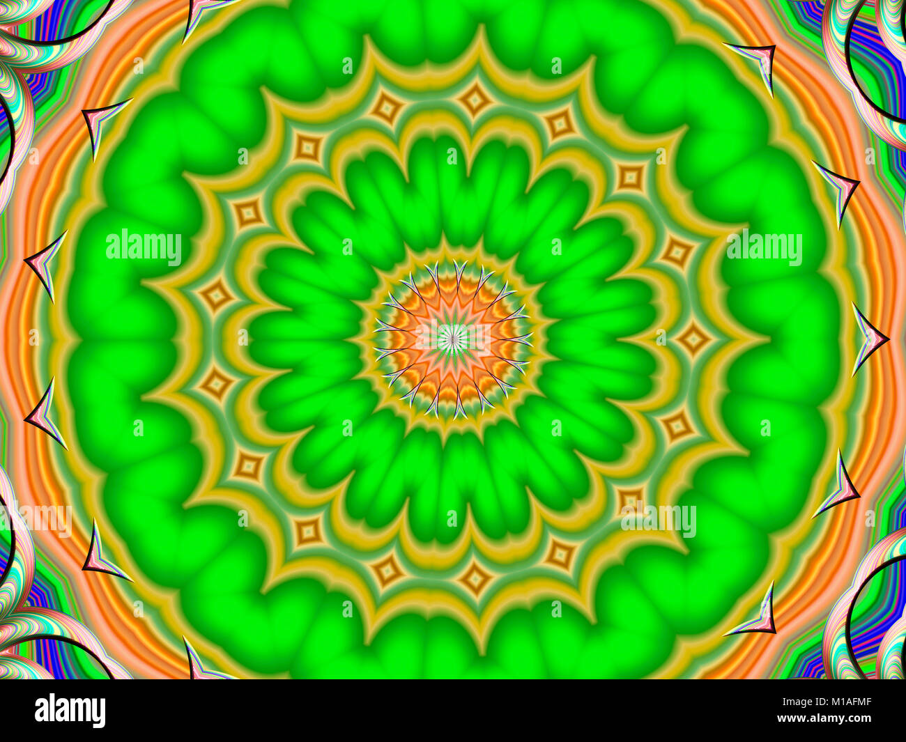 Fond vert Kaléidoscope atomique Banque D'Images