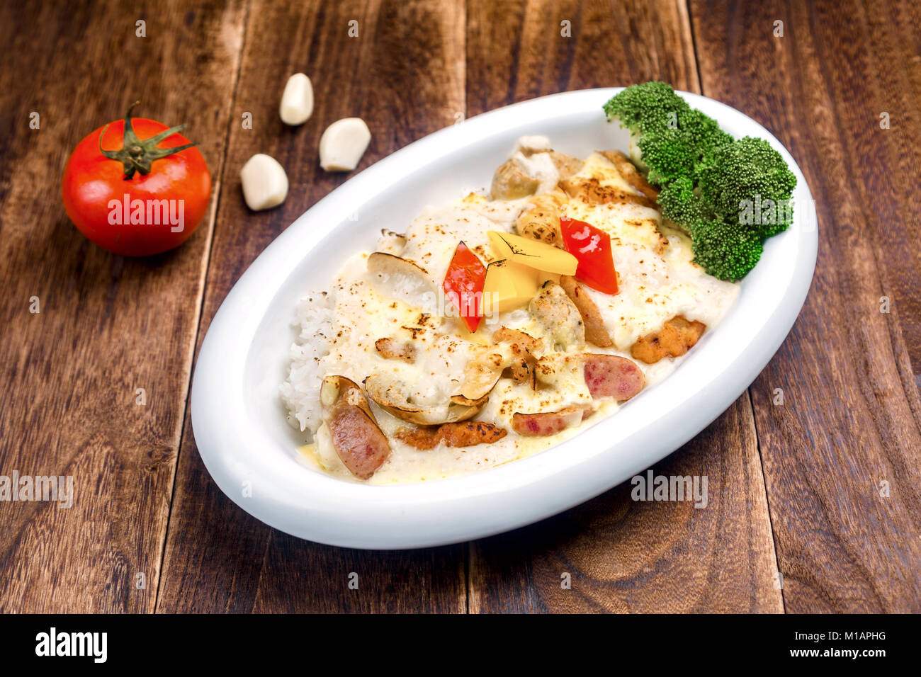 Le riz cuit avec des fruits de mer Banque D'Images