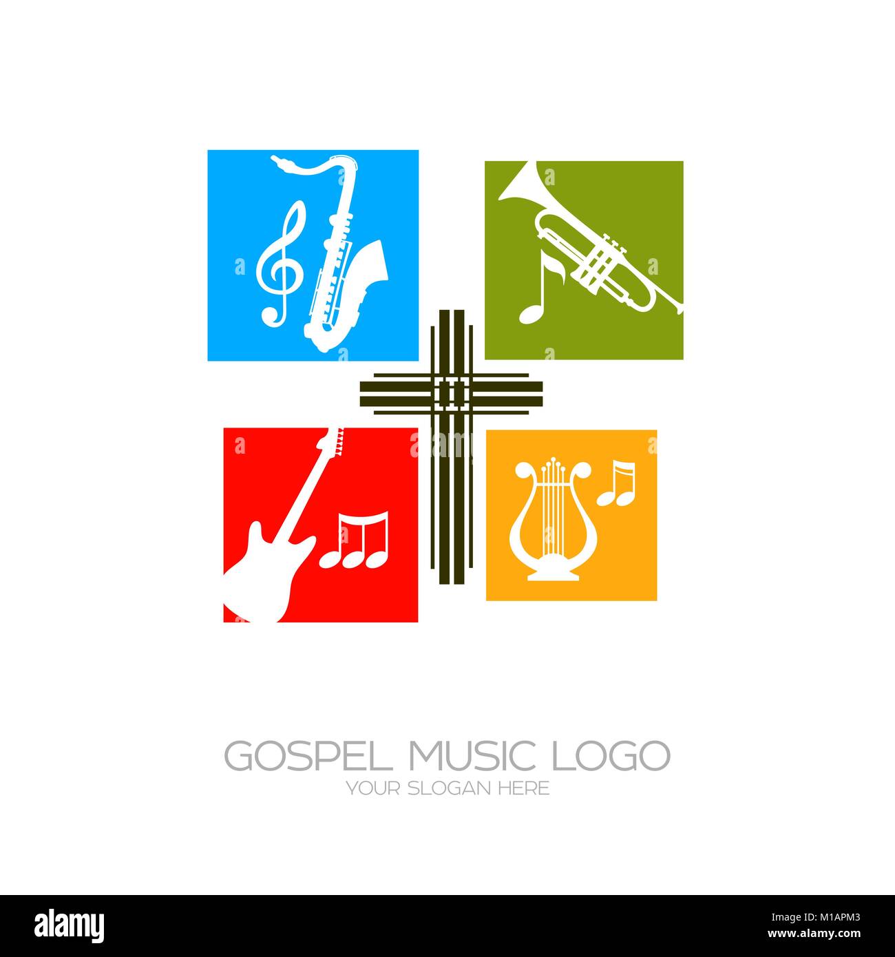 Logo de la musique gospel. Instruments de musique pour le service de Dieu. Illustration de Vecteur