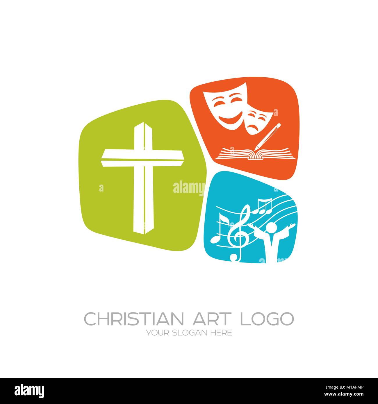 Logo de l'équipe de création théâtrale de la scène chrétienne productions, poèmes, comédies musicales Illustration de Vecteur