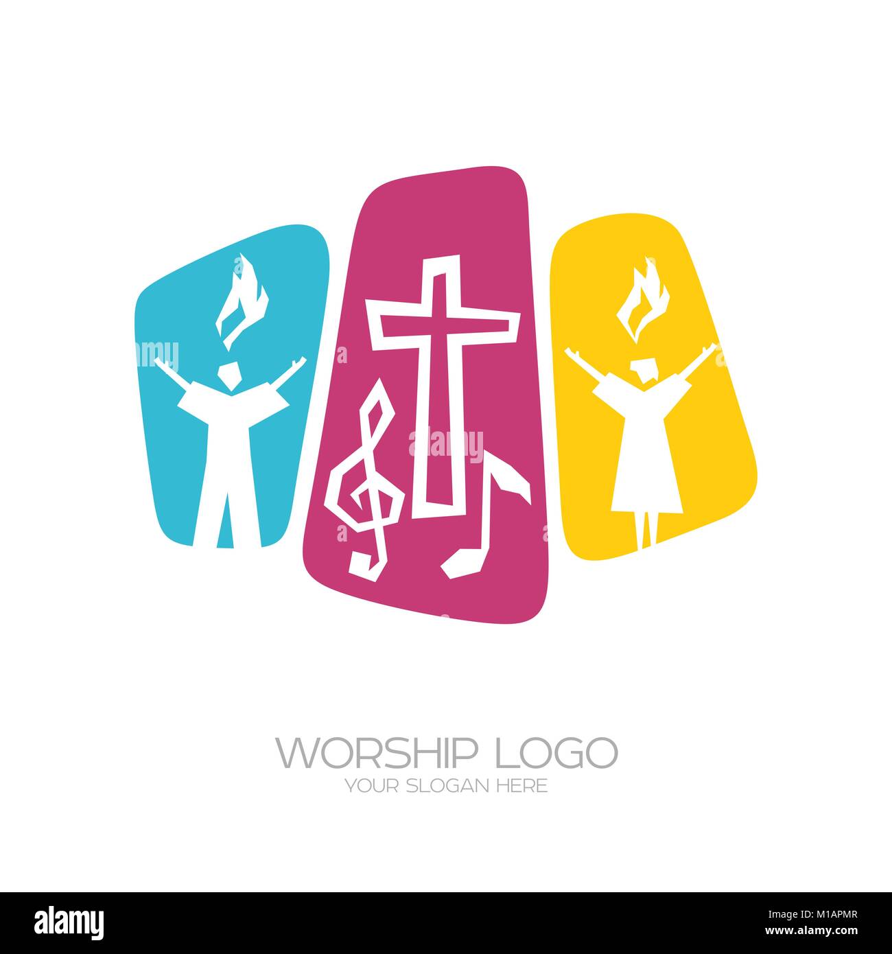 Culte du Seigneur Jésus Christ et la performance de la chanson de glorification de Dieu Illustration de Vecteur