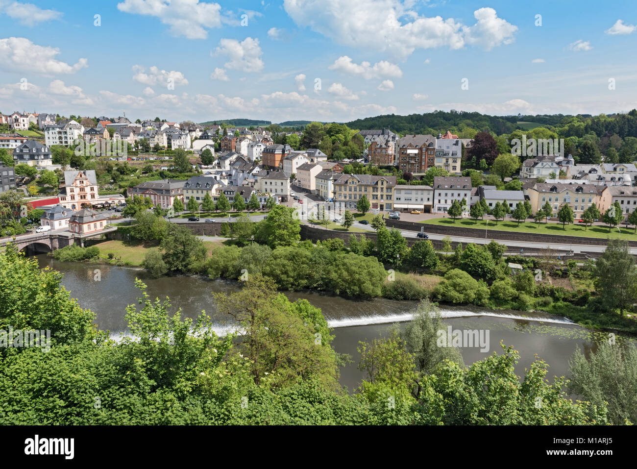 Vue du château de Weilburg Lahn et ville, Weilburg, Hesse, Allemagne Banque D'Images