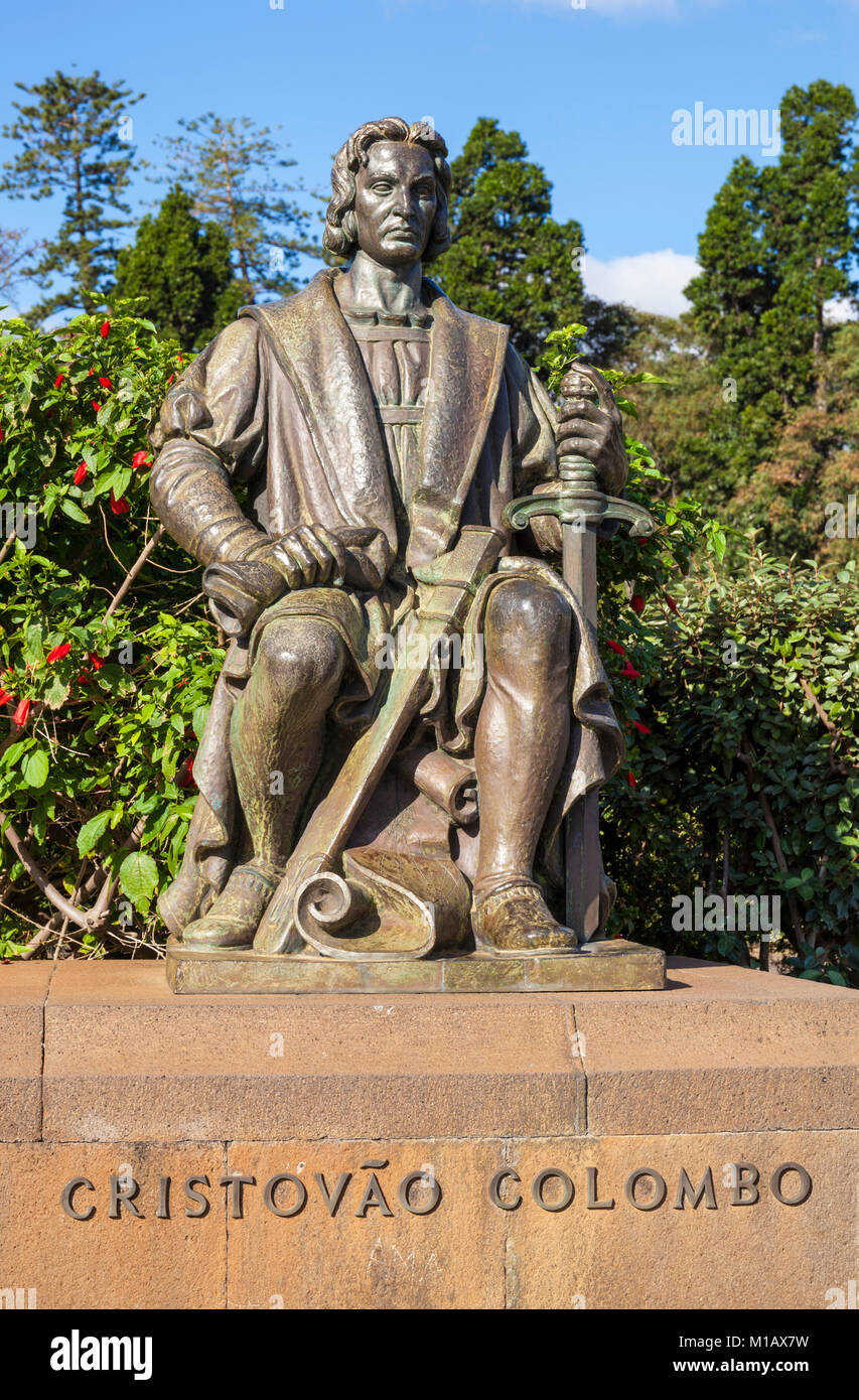 Portugal Madère Madère bronze statue de Christophe Colomb, le Parc Santa Catarina Avenida do Infante, le centre-ville de Funchal Madeira portugal Europe de l'UE Banque D'Images