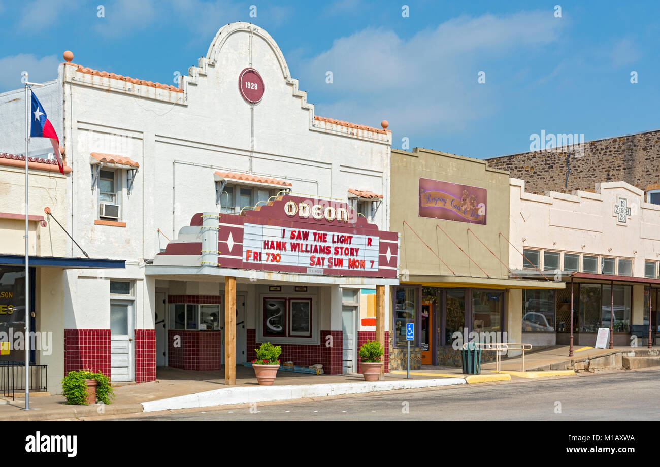 Texas Hill Country,, Mason, centre-ville historique, 1928 Théâtre de l'Odéon, 122 S. Moody Street, jouer film 'J'ai vu la lumière' Le Hank Williams Story Banque D'Images