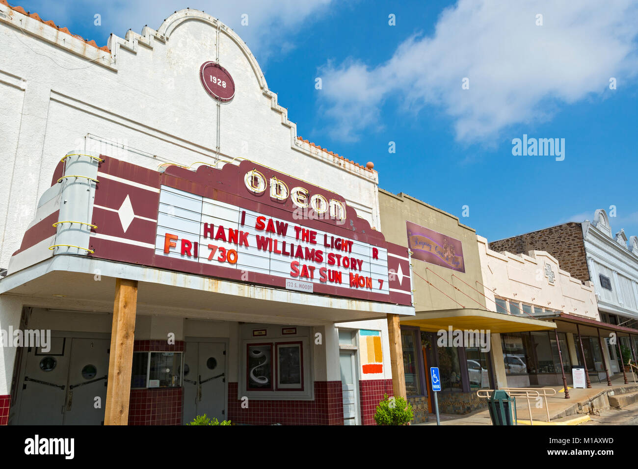 Texas Hill Country,, Mason, centre-ville historique, 1928 Théâtre de l'Odéon, 122 S. Moody Street, jouer film 'J'ai vu la lumière' Le Hank Williams Story Banque D'Images
