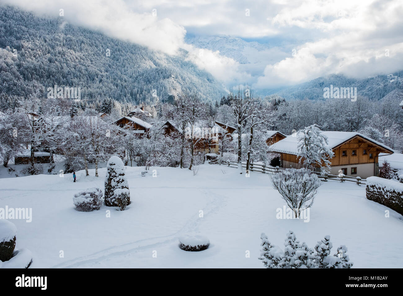 Servoz en hiver, la vallée de Chamonix, France Banque D'Images