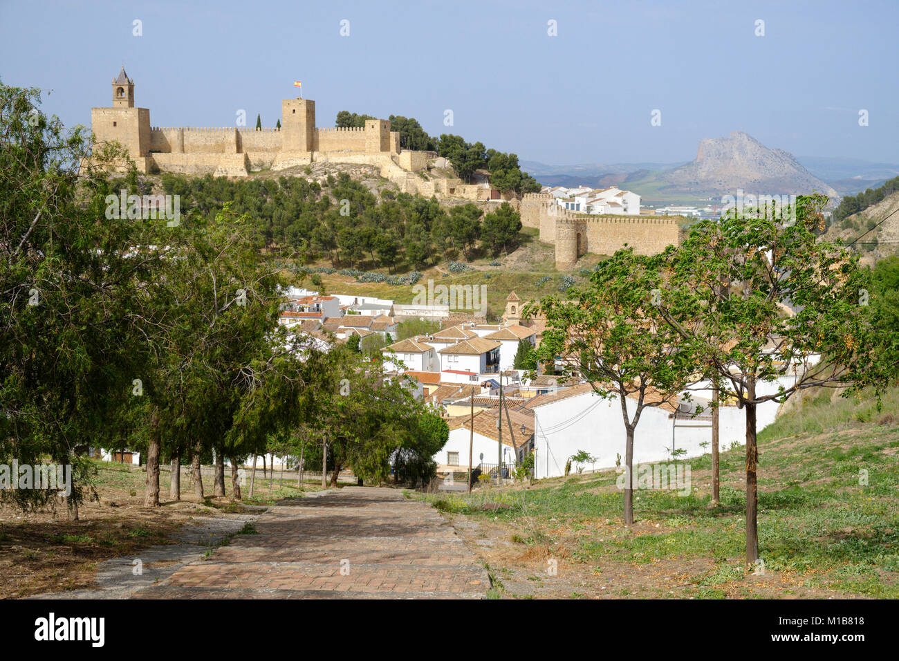 L'Alcazaba d'Antequera et La Peña de Los Enamorados', les amoureux' Leap, Antequera, Malaga, Andalousie, Espagne Banque D'Images