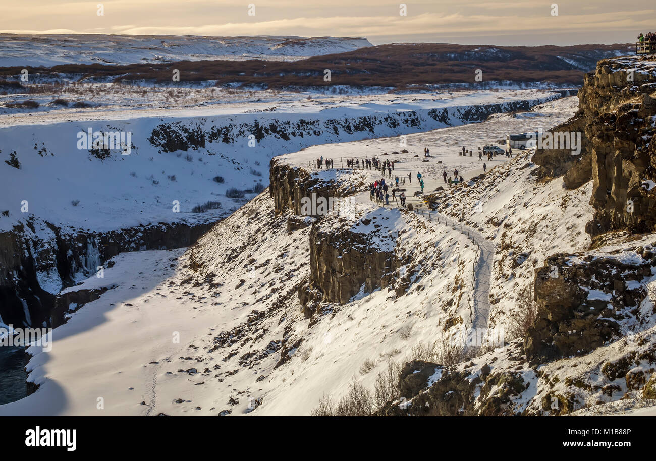 Cascades de Gullfoss, hiver, l'Islande Banque D'Images