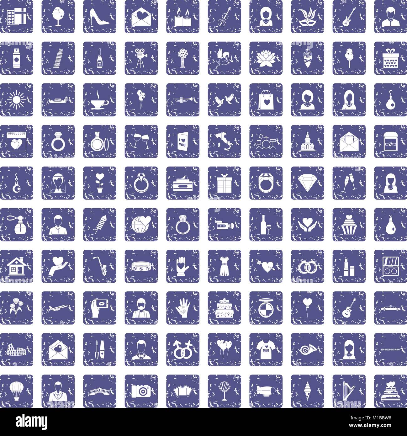 Mariage 100 icons set grunge sapphire Illustration de Vecteur