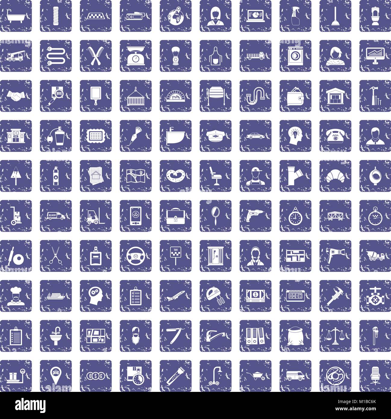 Travail 100 icons set grunge sapphire Illustration de Vecteur