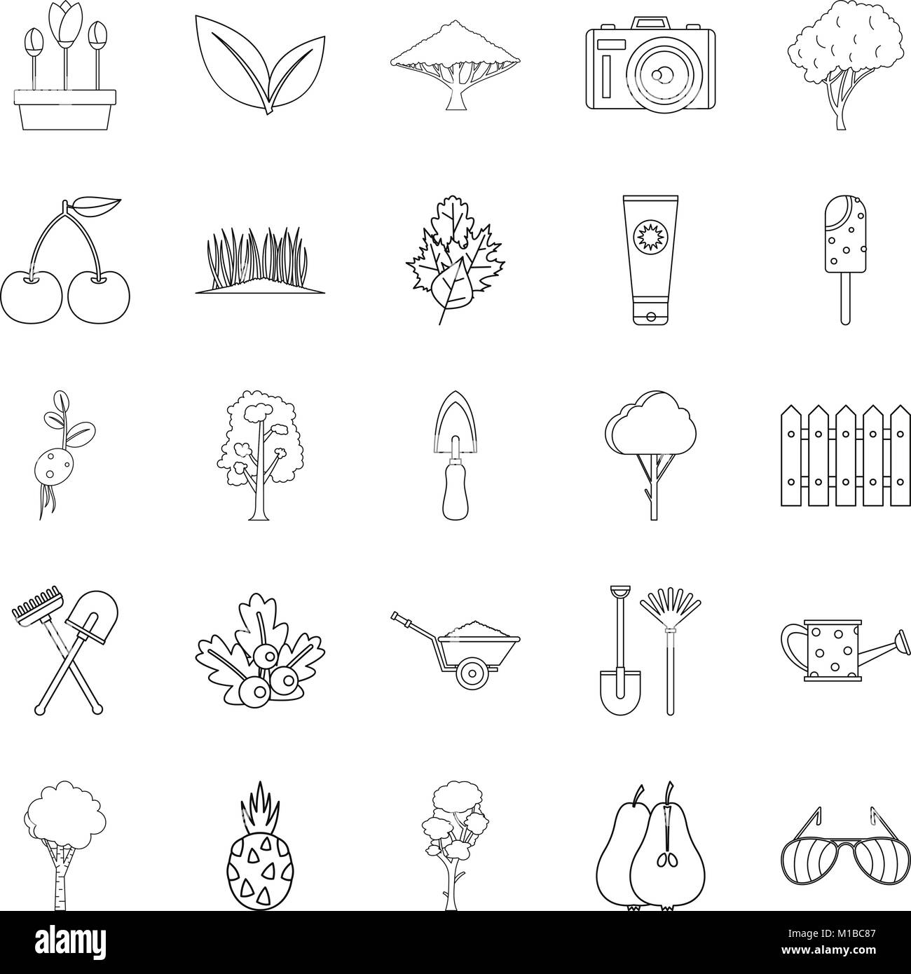 Blossom icons set style du contour, Illustration de Vecteur