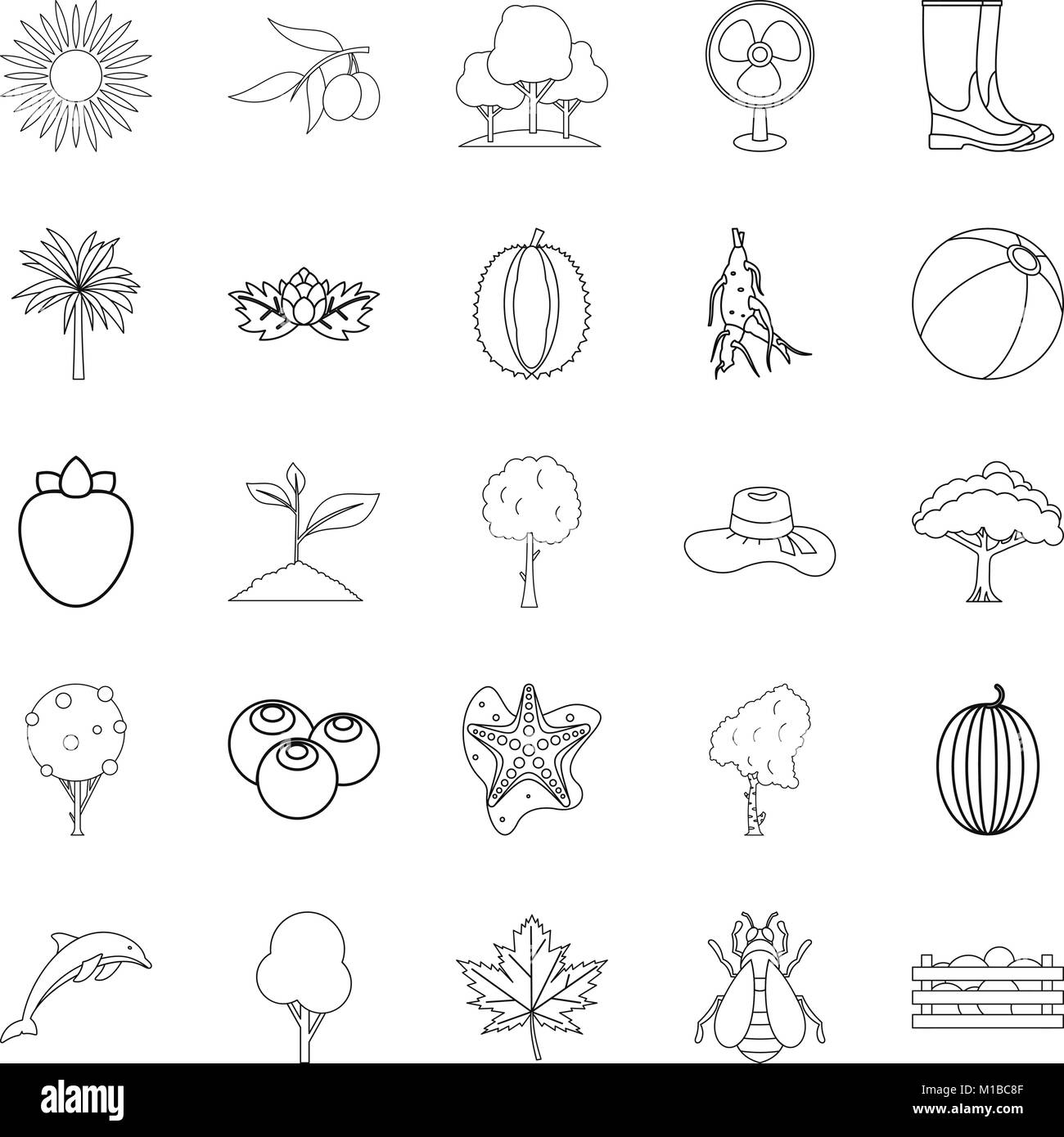 S'épanouir icons set style du contour, Illustration de Vecteur