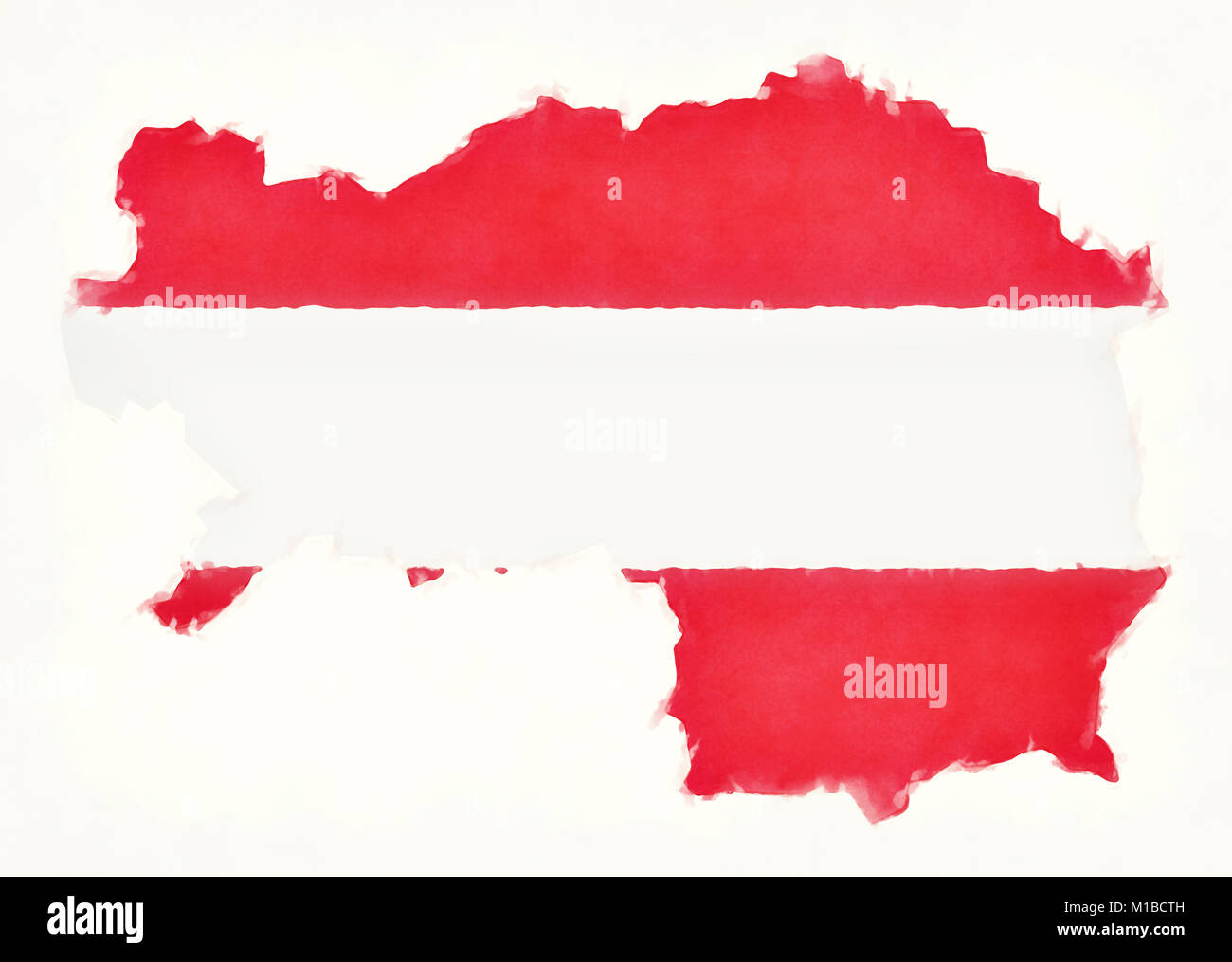 Carte avec aquarelle Steiermark drapeau national autrichien devant un fond blanc Banque D'Images