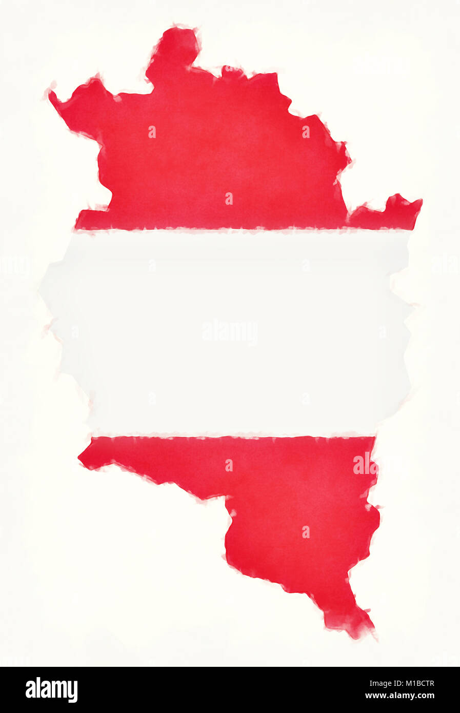 Carte avec aquarelle Vorarlberg drapeau national autrichien devant un fond blanc Banque D'Images