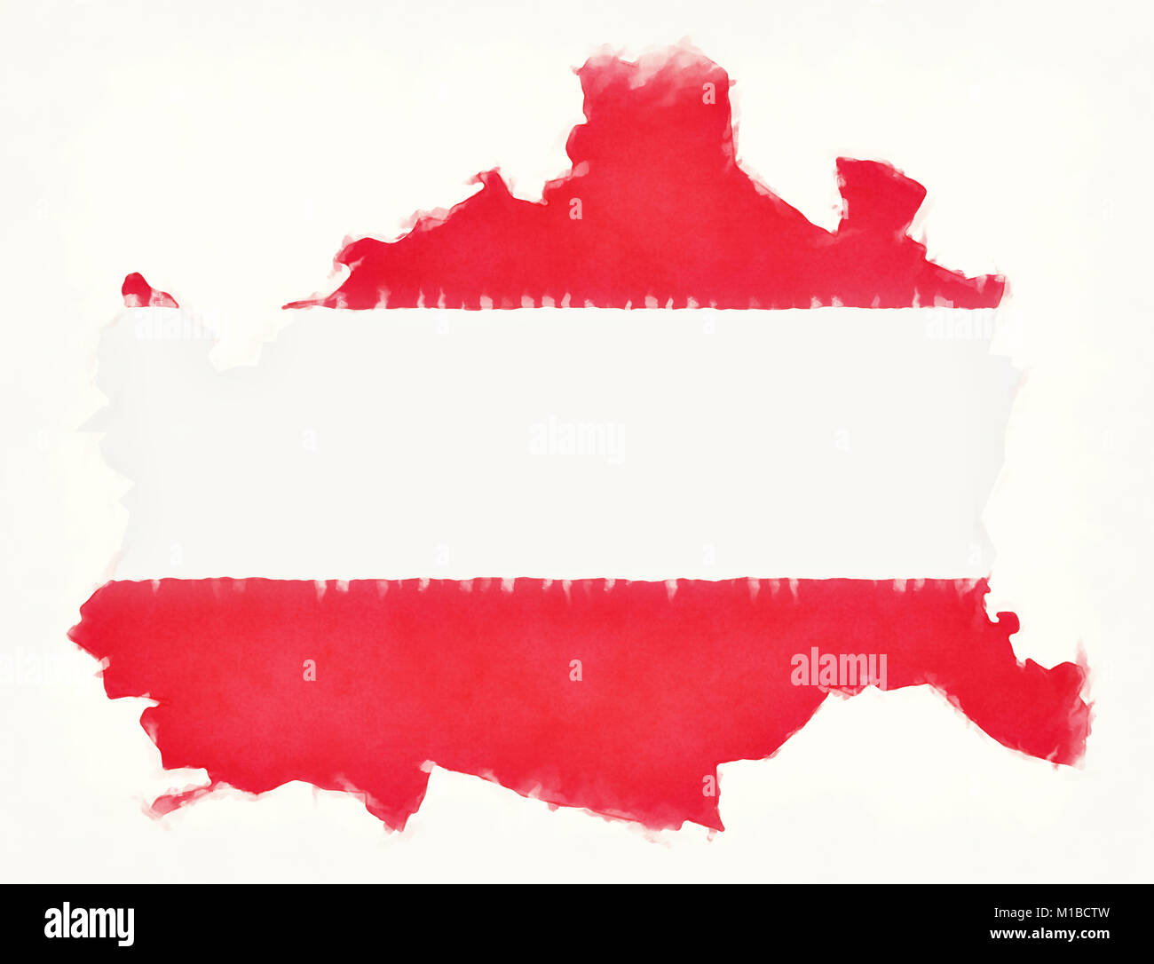 Wien carte avec aquarelle du drapeau national autrichien devant un fond blanc Banque D'Images