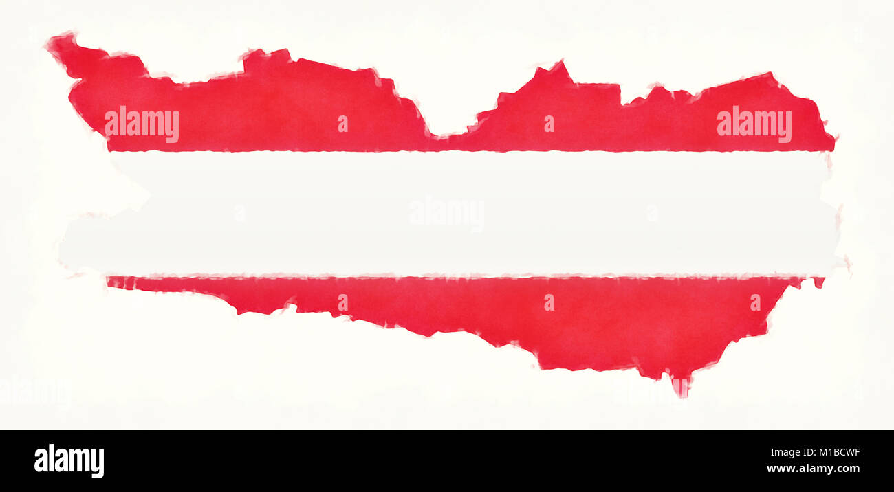 Kaernten aquarelle carte avec drapeau national autrichien devant un fond blanc Banque D'Images