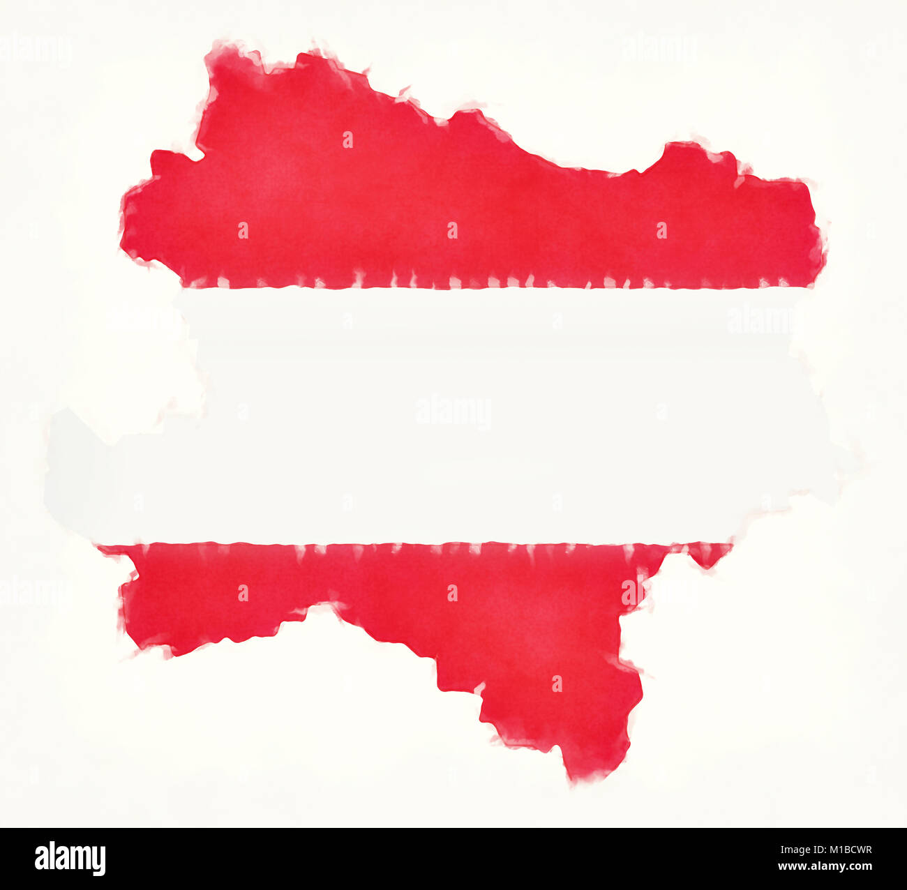 Niederoesterreich carte aquarelle avec drapeau national autrichien devant un fond blanc Banque D'Images