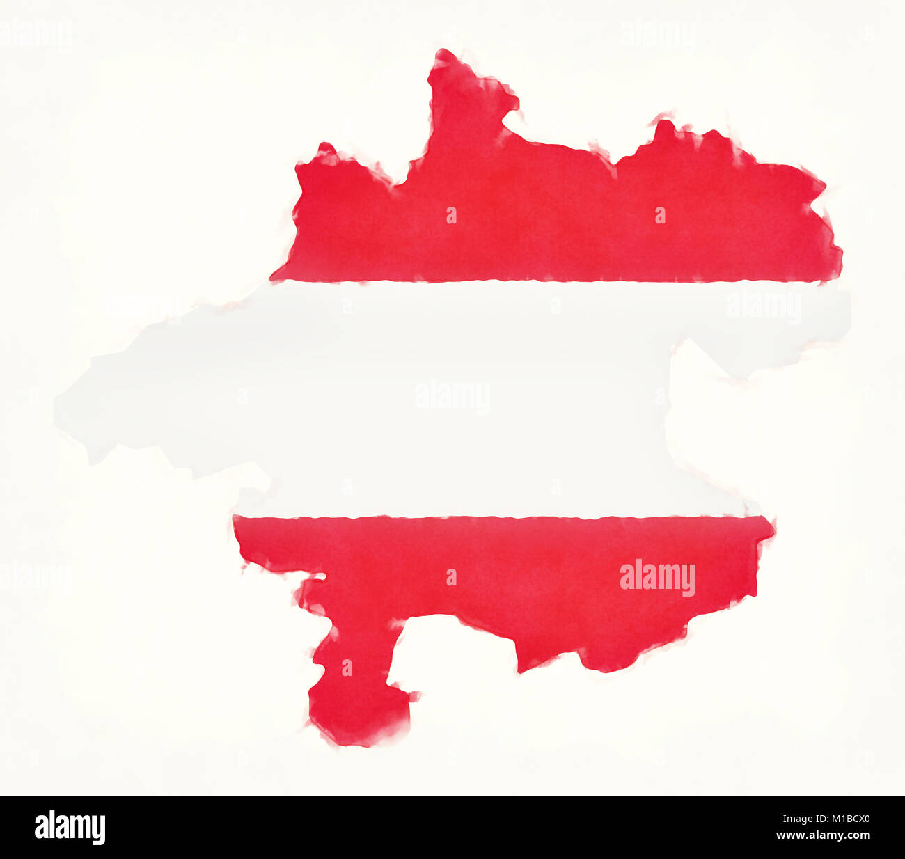 Oberoesterreich aquarelle carte avec drapeau national autrichien devant un fond blanc Banque D'Images