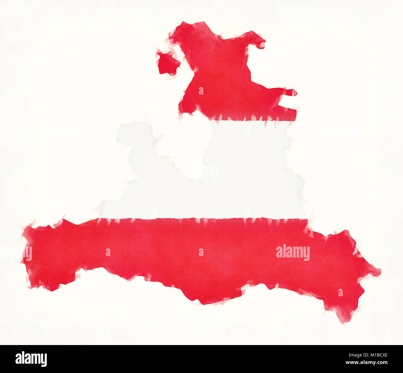 Carte aquarelle de Salzbourg avec drapeau national autrichien devant un fond blanc Banque D'Images