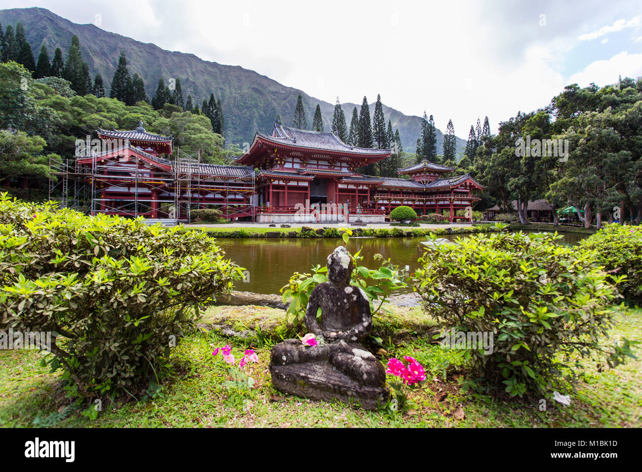 Temple Byodo-in une partie de Vallée des Temples d'habitation à Kaneohe, Oahu, Hawaii Banque D'Images