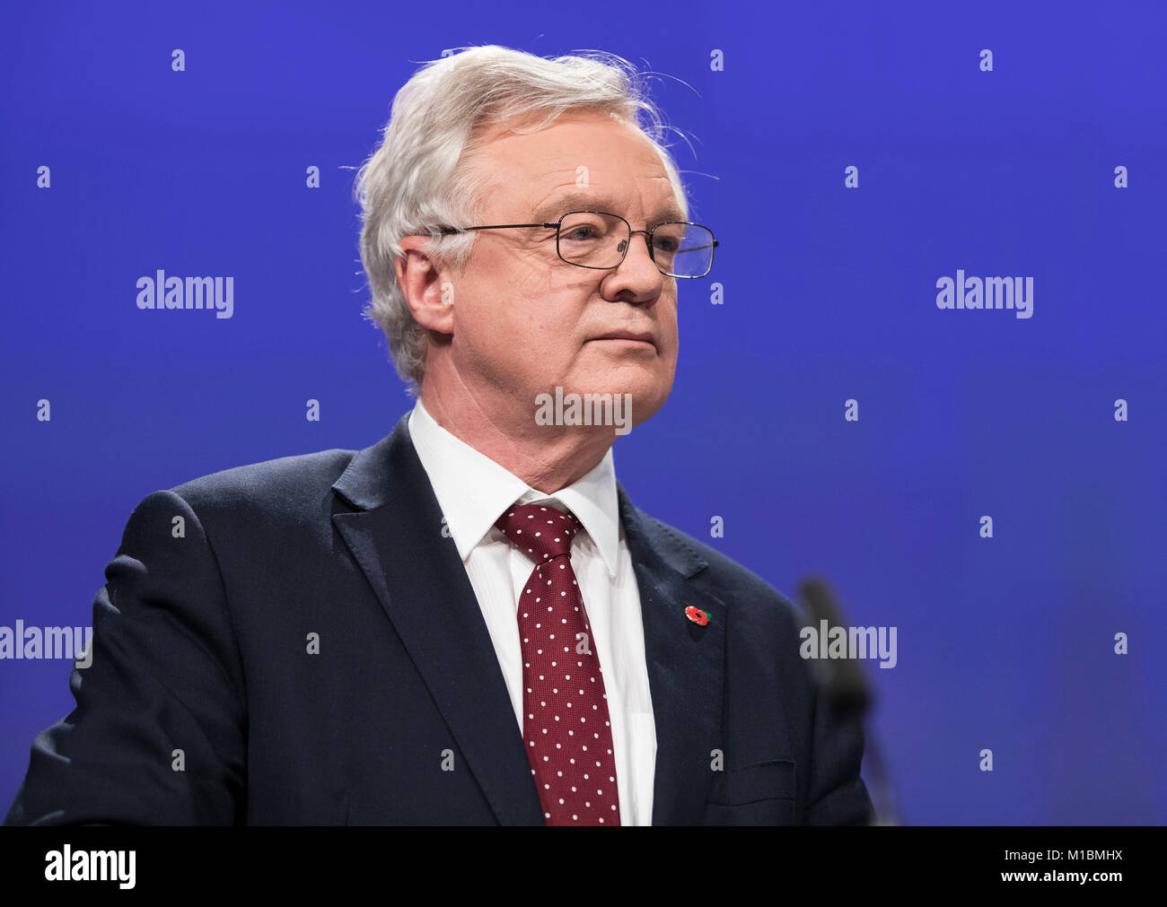 Belgique, Bruxelles, le 2017/11/10 : David Davis, Secrétaire d'État à la sortie de l'Union européenne, la participation à une conférence de presse à l'occasion de la Banque D'Images
