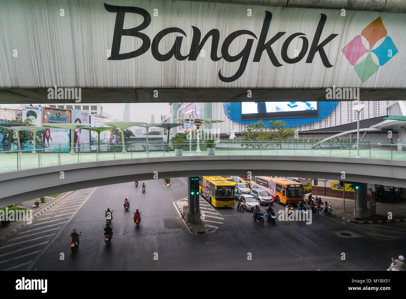 Une vue sur le survol de la Place Siam à Bangkok, Thaïlande Banque D'Images