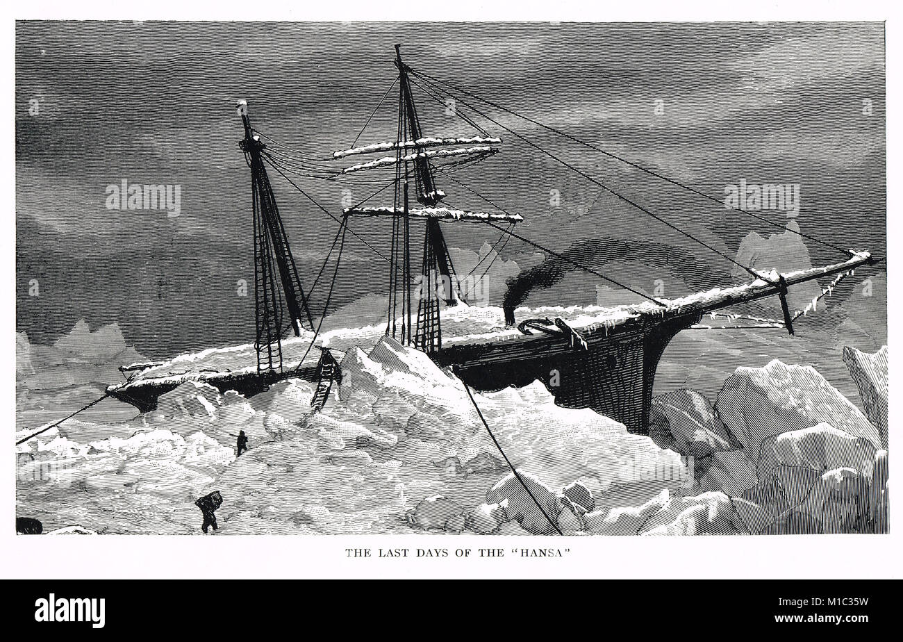 Le Hansa piégés dans les glaces, deuxième expédition polaire du nord allemand, 1869 Banque D'Images
