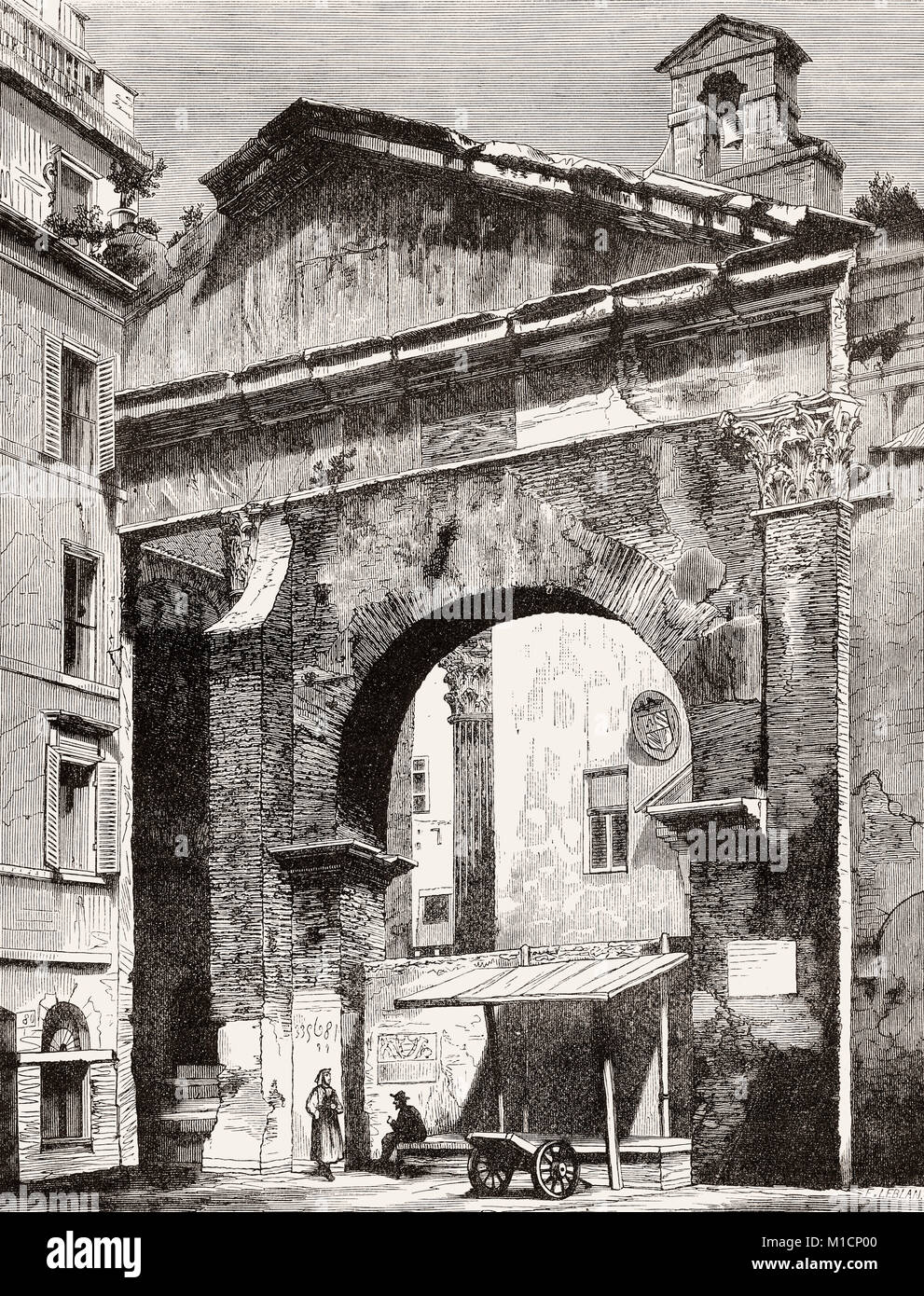 Porticus Octaviae, portique d'Octavie, Rome, Italie, 19e siècle Banque D'Images