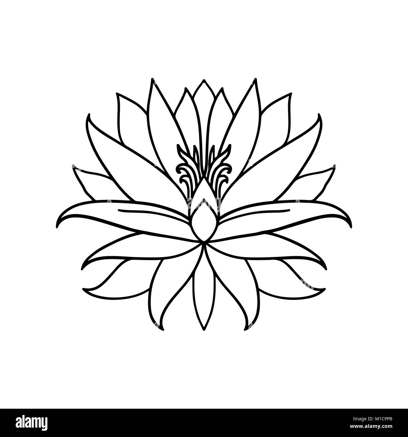 L'icône de fleur de lotus sur fond blanc. Symbole de yoga. Vector illustration. Illustration de Vecteur