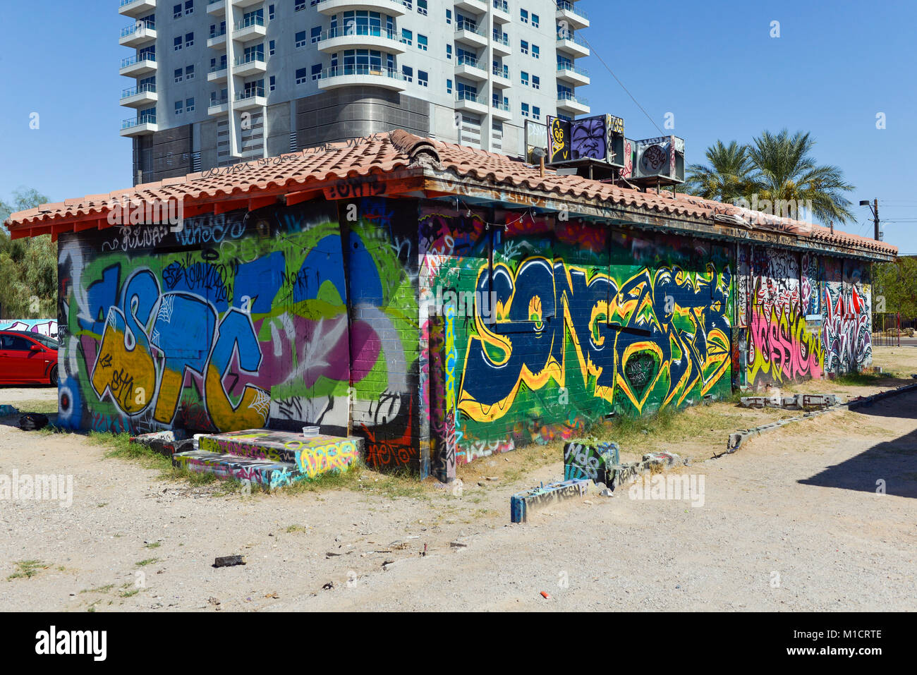 Le centre-ville de Las Vegas de l'écriture Graffiti Banque D'Images