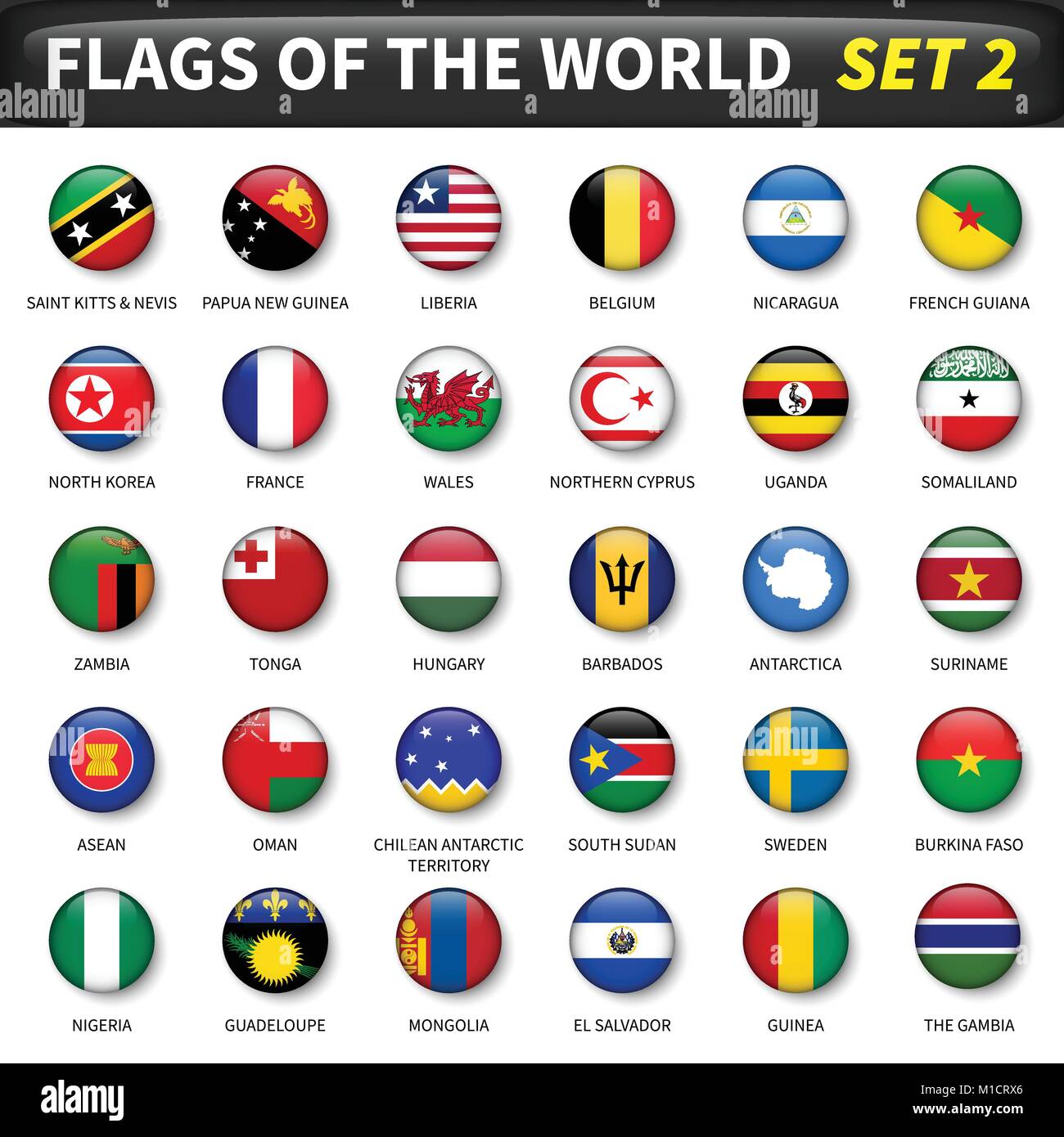 Tous les drapeaux du monde set 2 . Cercle et conception convexe . Illustration de Vecteur
