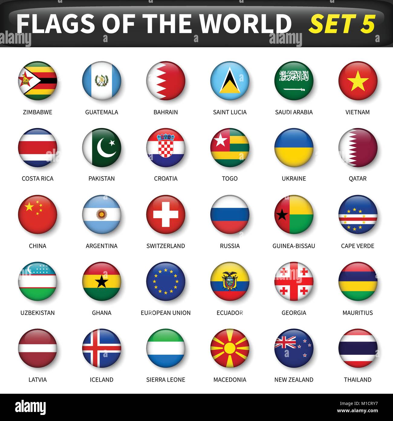 Tous les drapeaux du monde set 5 . Cercle et conception convexe . Illustration de Vecteur