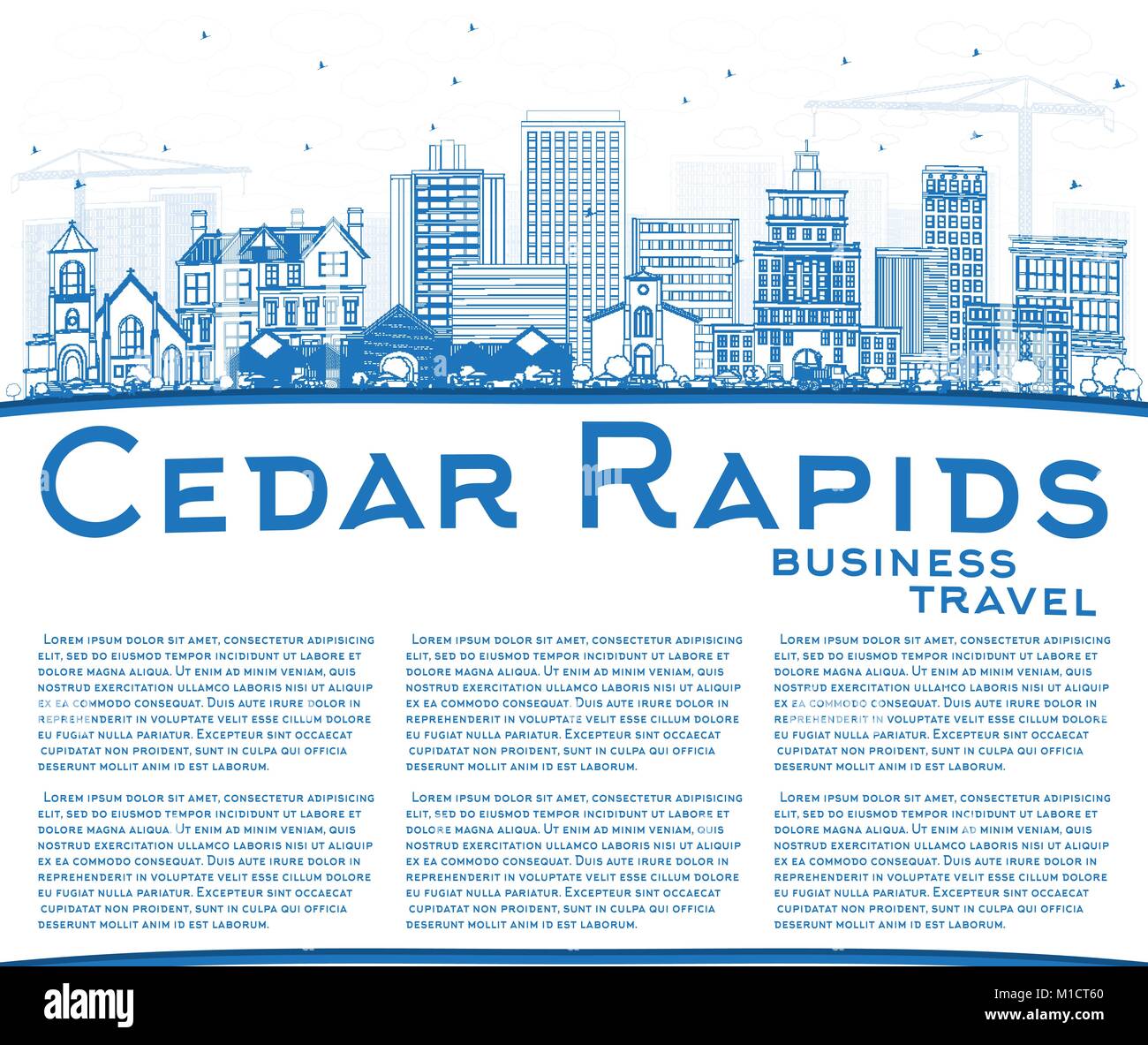 Contours Cedar Rapids Iowa City Skyline avec bâtiments bleu et copier l'espace. Vector Illustration. Les voyages d'affaires et tourisme Illustration Illustration de Vecteur