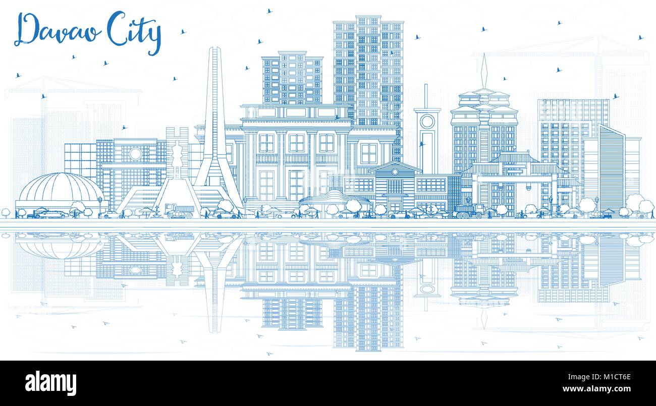 Décrire la ville de Davao Philippines Skyline avec bâtiments bleu et de réflexions. Vector Illustration. Les voyages d'affaires et tourisme Illustration Illustration de Vecteur