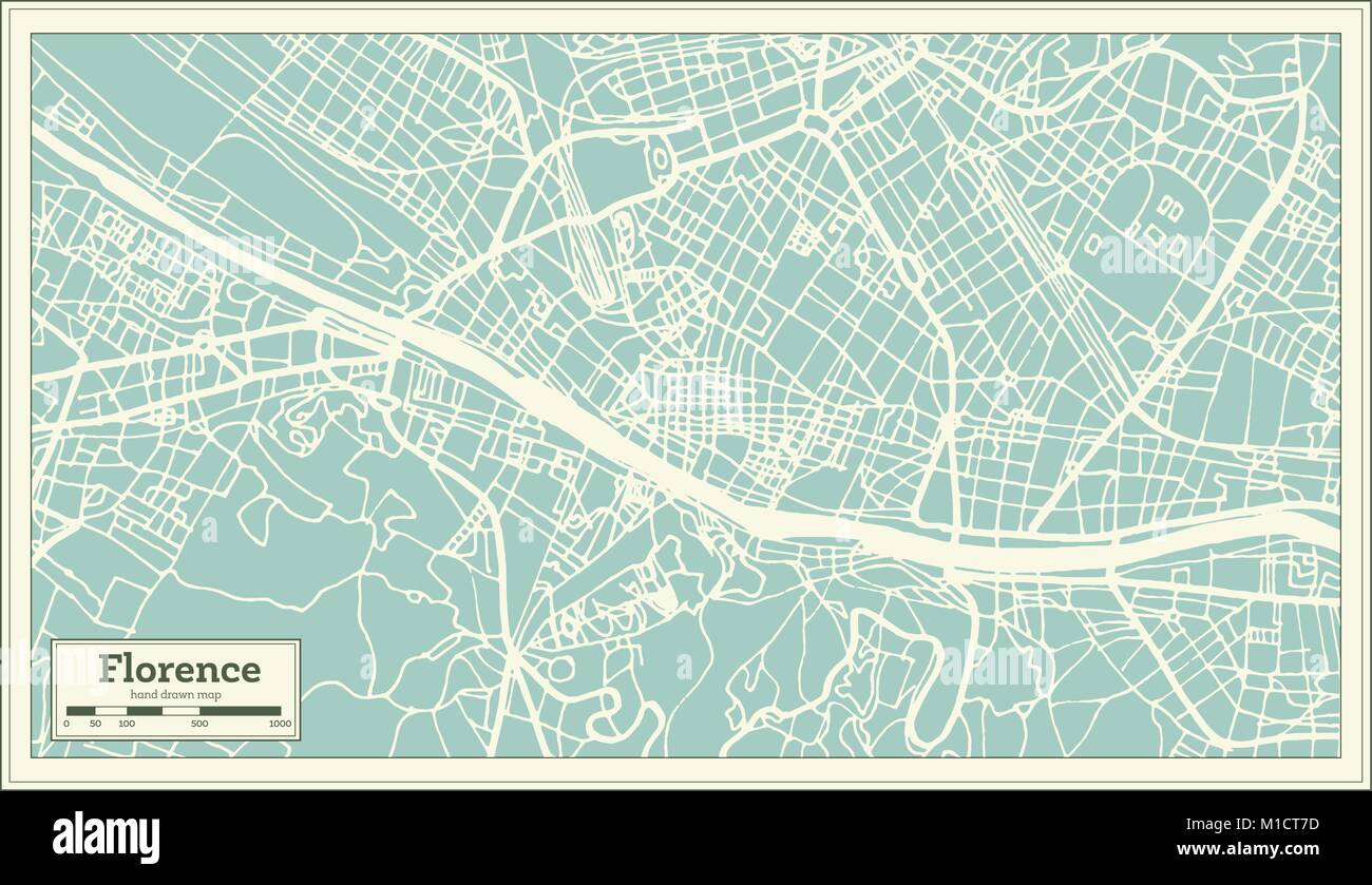 Florence Italie Plan de ville en style rétro. Une carte de Noël. Vector Illustration. Illustration de Vecteur