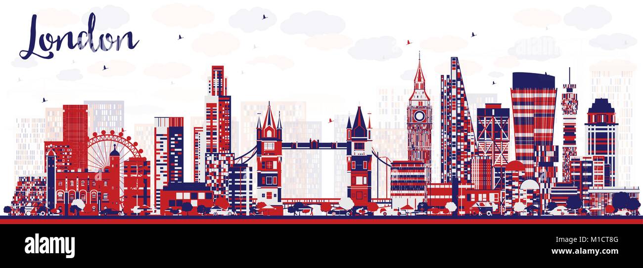 Résumé Londres Angleterre Ville avec la couleur des bâtiments. Vector Illustration. La ville de Londres avec des points de repère. Illustration de Vecteur