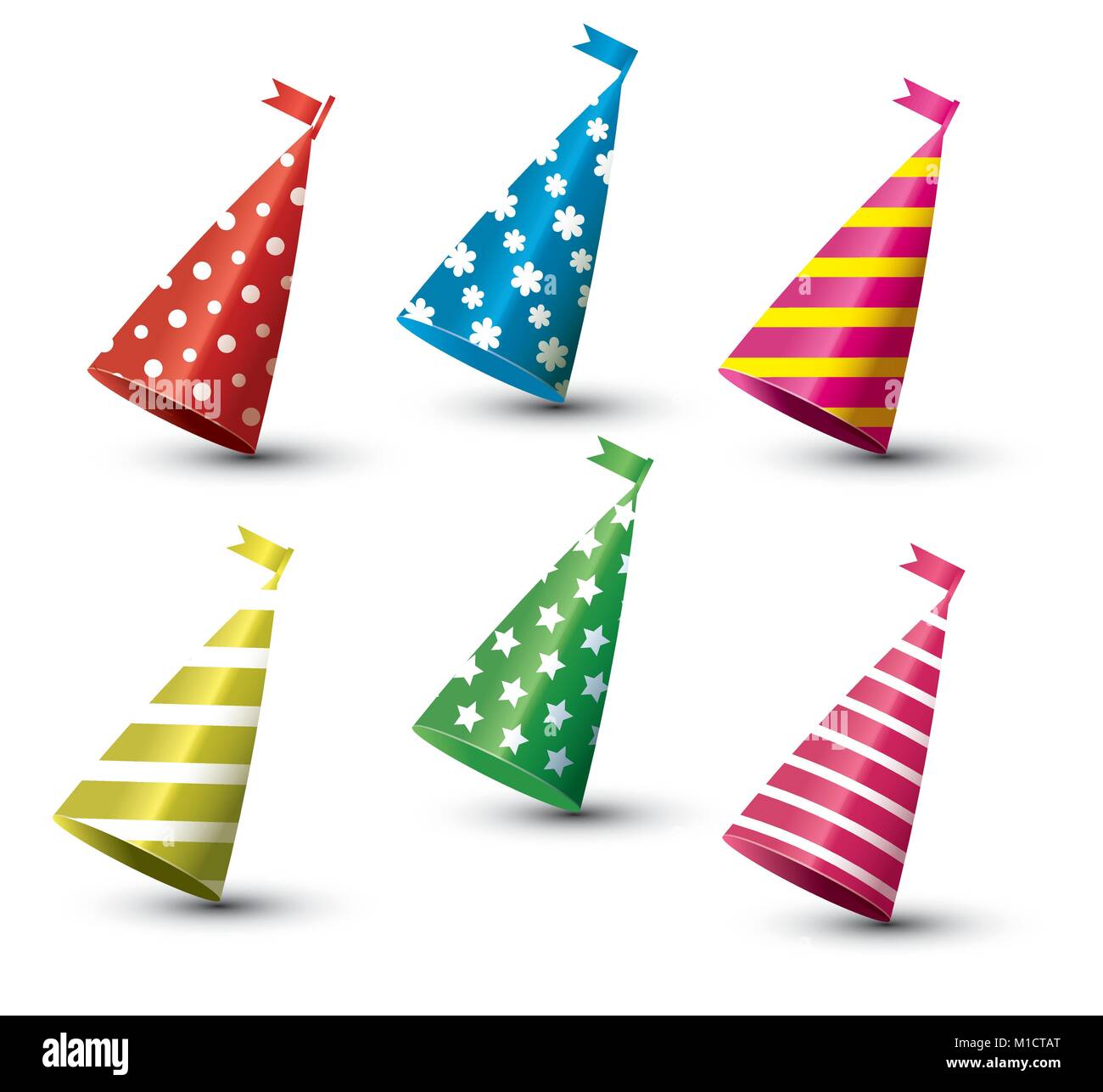 Party Hat ensemble isolé sur fond blanc. Vector Illustration. Illustration de Vecteur