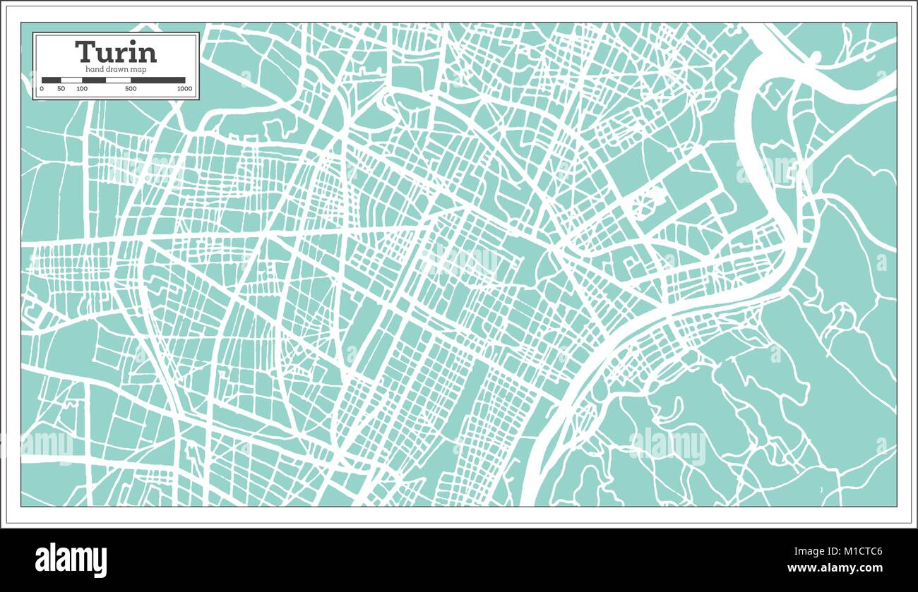 Turin Italie Plan de ville en style rétro. Une carte de Noël. Vector Illustration. Illustration de Vecteur