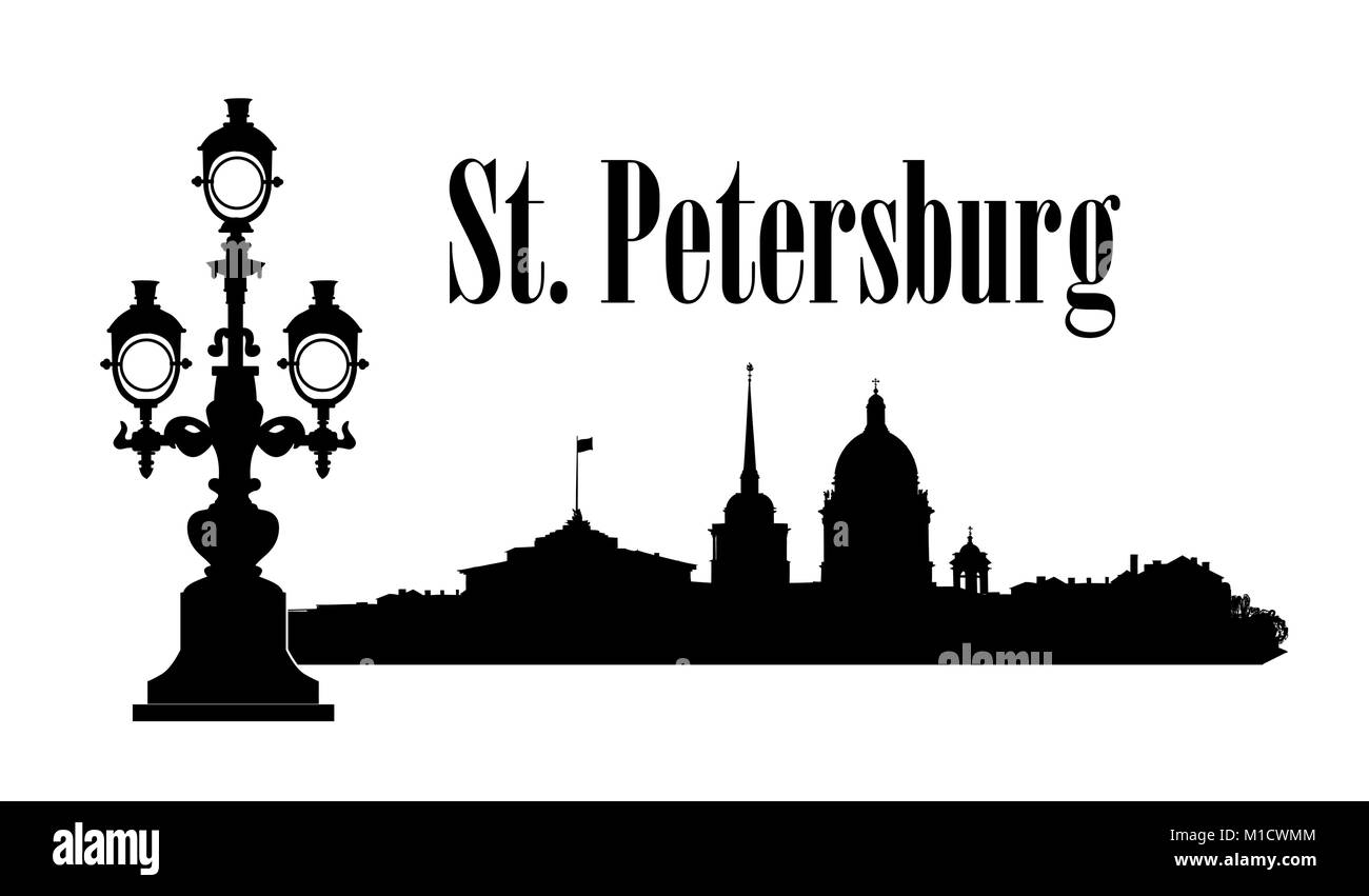 La ville de Saint-Pétersbourg, en Russie. La cathédrale Saint-Isaac se dressent les bâtiments de l'Amirauté, pont, vue sur la rivière Neva. Arrière-plan de voyage russe. Illustration de Vecteur