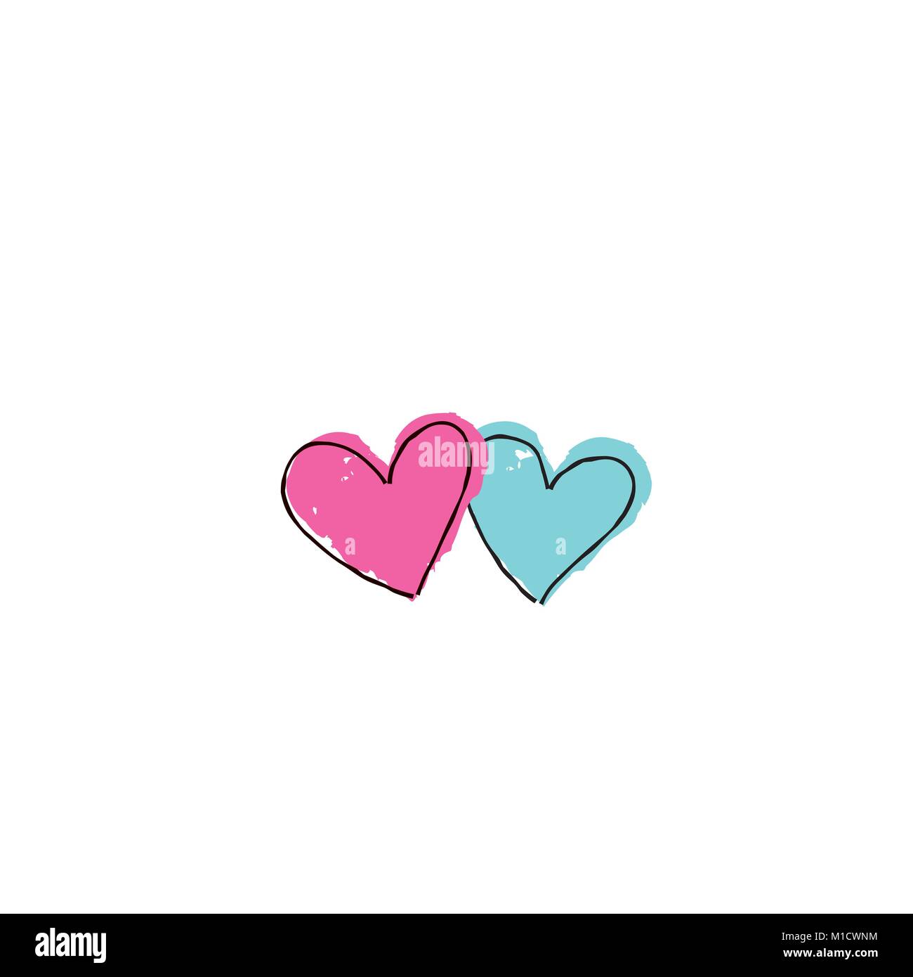 Deux coeurs dans l'amour. Signe d'amour. Valentine's day Greeting card in 1990s style avec coeurs d'amour Illustration de Vecteur